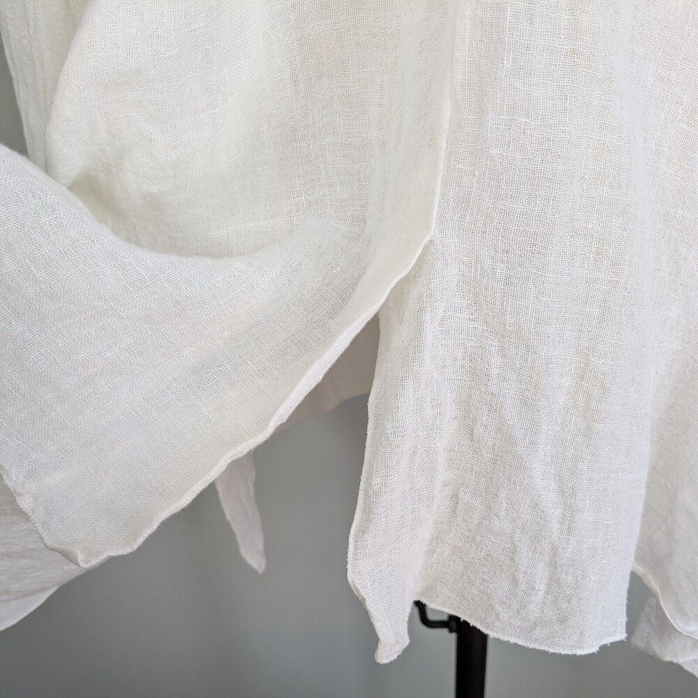 French Linen Top Size L Cream Brown Lagenlook Boho Gauze Neutral Artsy Avant - Picture 6 of 15